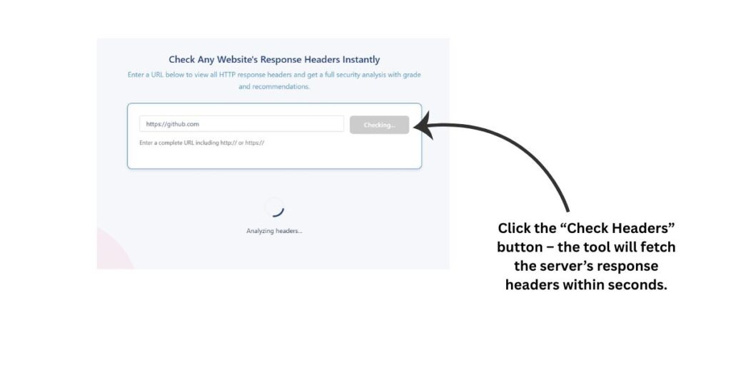 Click the blue Check Headers button to start the security header analysis