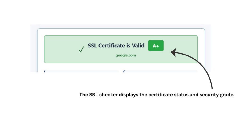 SSL certificate status and security grade displayed for google.com